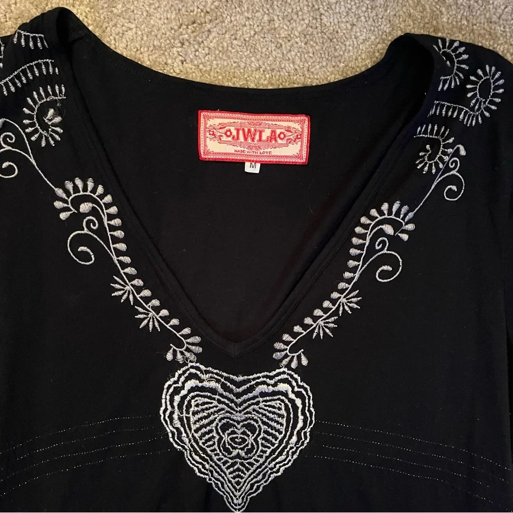 Johnny Was Black Dress with White Embroidery - Picture 4 of 4